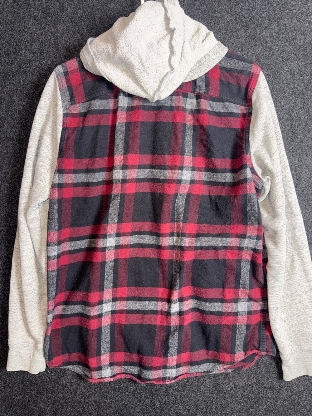 Hollister Red, Black & Gray Plaid Hooded Flannel Shirt - Picture 9 of 10